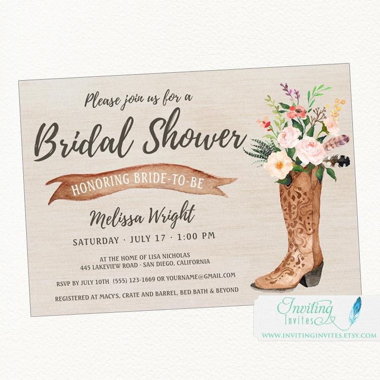 Cowboy Boot Rustic Bridal Shower Invitation by InvitingInvites