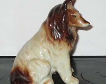 Vintage Collie Lassie Sitting Dog Ceramic Porcelain Small Figurine Stamped Japan