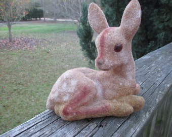 Flocked Deer--Blow Mold Deer--Doe--Fawn--Reindeer--Vintage Woodland Animal--Retro Christmas Holiday Decor--Made in Hong Kong