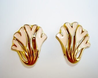 TRIFARI Cream Heart Enamel Gold Tone Clip On Earrings