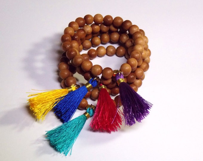 Tassel Bracelet Sandalwood Stack Layer Bohemian Minimalist Boho Bracelet Stretch Tassel Bracelet Sandalwood Beaded Yoga Bracelet