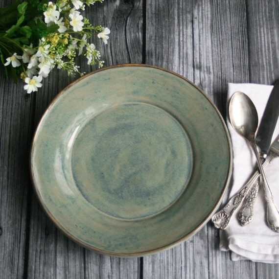 Set of Four Ceramic Dinner Plates in Sage Green by AndoverPottery