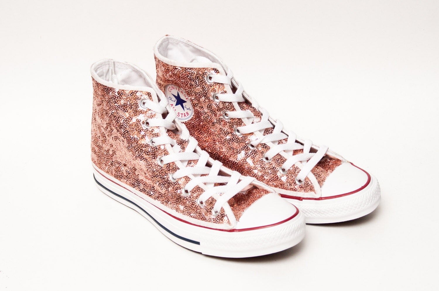 Sequin Rose Gold Canvas Customized Converse by princesspumps