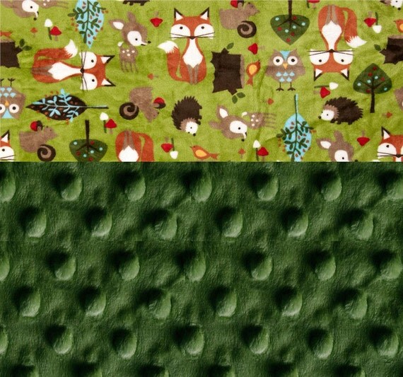 Woodland Blanket, Minky Baby Blanket, Personalized Blanket Fox Baby Blanket, Kids Minky Green Crib Bedding, Animal Baby Blanket, Baby Gift