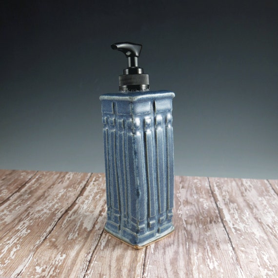 Ceramic Pottery Soap Dispenser in Blue Hand by Botanic2Ceramic