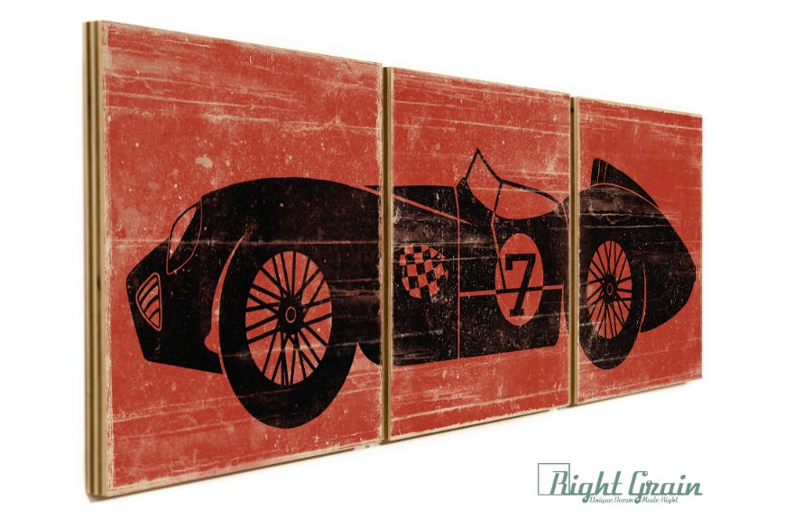Vintage Race Car Wall Art Boys Room Decor Custom by RightGrain