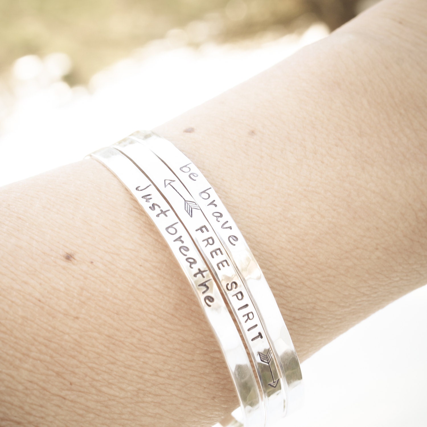 THIN Sterling Silver CUFF Hand Stamped and Personalized with Your Name or Quote Customized Stacking Bracelet