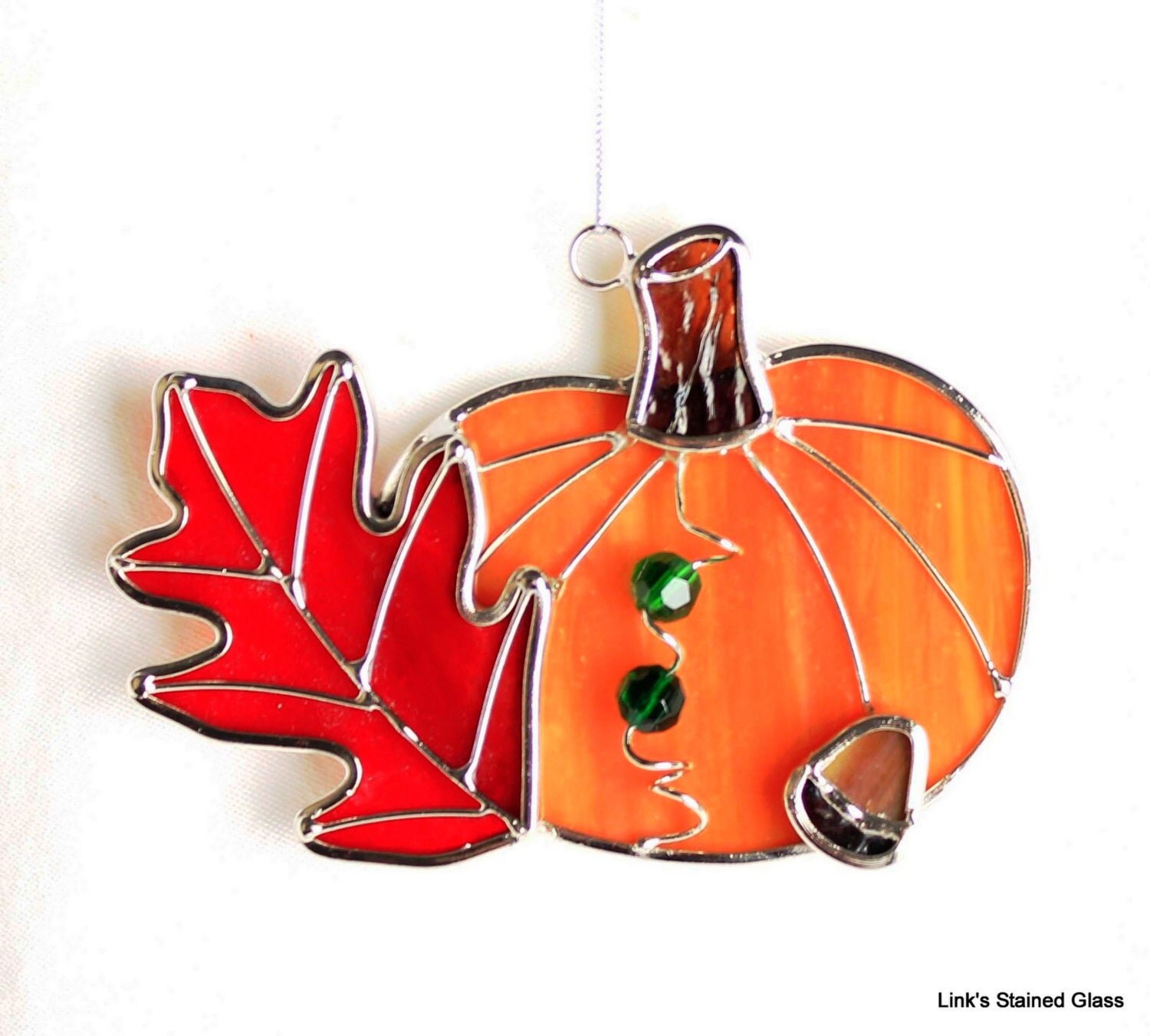 Stained Glass Fall Pumpkin suncatcher Ornament.