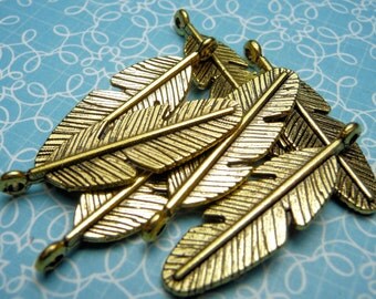 Gold Feather Charm 29mm - 4pc