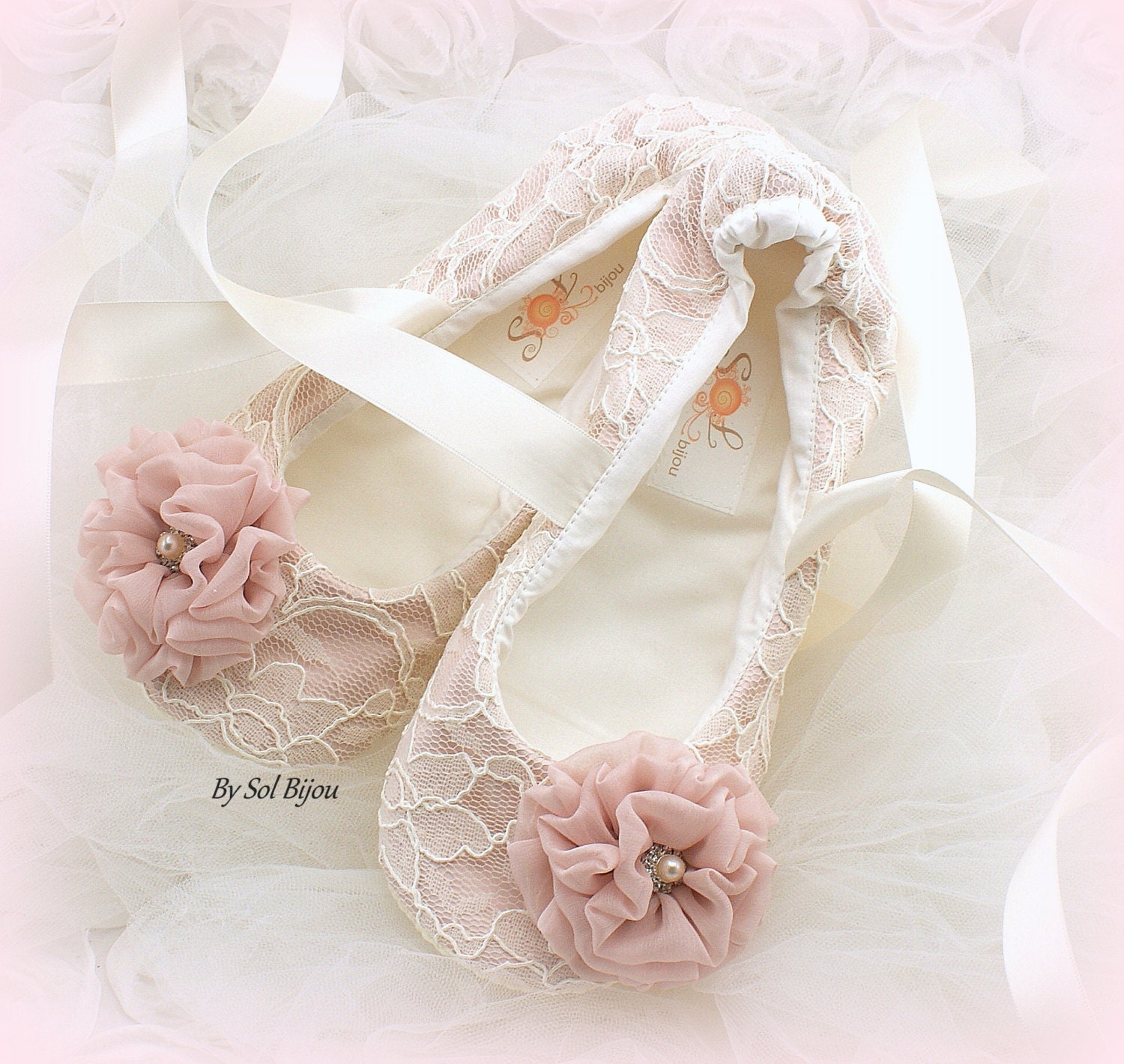 Wedding Flats Ballet Flats Rose Pink Blush Ivory Elegant