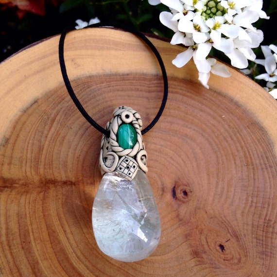 Chlorite quartz polymer clay pendant with by nouveaushades on Etsy