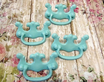 Set of 4 One Hole Knob Vintage Chippendale Style Aqua Blue Drawer Pulls Perfect for Covering Odd Holes