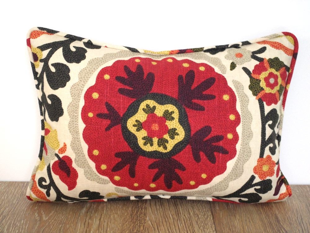 Red ikat pillow cover 16x11 Suzani cushion cover for by anitascasa