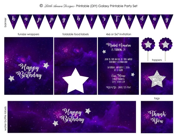 galaxy birthday party printable set