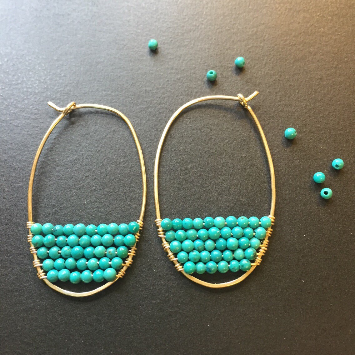 Turquoise and Gold Hoop Earrings