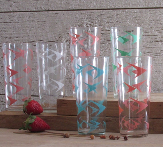 Vintage Atomic Drinking Glasses Bar Ware Set Of 6