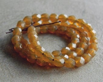 Milky Toffee Czech Glass Beads, Fire Polished beads, Faceted Round beads, Opal toffee, 6mm (100pcs) N E W