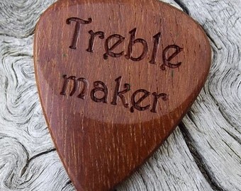 Wood Guitar Pick - Premium Quality - Handmade With Granadillo - Laser Engraved Both Sides - Actual Pick Shown - Artisan Guitar Pick