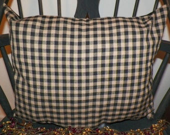 UNSTUFFED Primitive Pillow Cover 18 x 14" Country Home Decor Decoration Black and Tan Checked Homespun Toss Throw Rectangular wvluckygirl