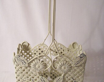 Metal Wine Basket, Shabby Chic Basket, White Metal Basket, White Wedding Basket, Flower Girl Basket