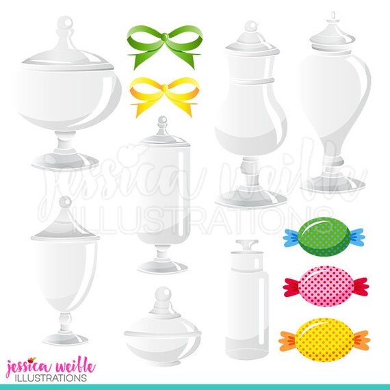 Apothecary Jars Gray Cute Digital Clipart for Invitations, Card Design, Scrapbooking, and Web Design Il_570xn