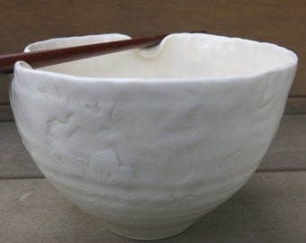 Ceramic Chop-Stick Rice Bowl Ramen Noodle Bowl Simple White Porcelain Textured Gift Idea, Handmade Artisan Pottery by Licia Lucas Pfadt