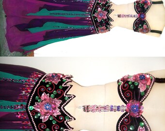 Ameynra Professional Belly dance costume, purple multi-color. Size M. New