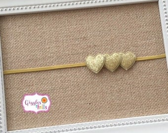 Gold Baby Headband, Glitter Headbands, Gold Sparkly Headband, Gold Heart Headband, Toddler Headband, Newborn Headband, Valentine Headband