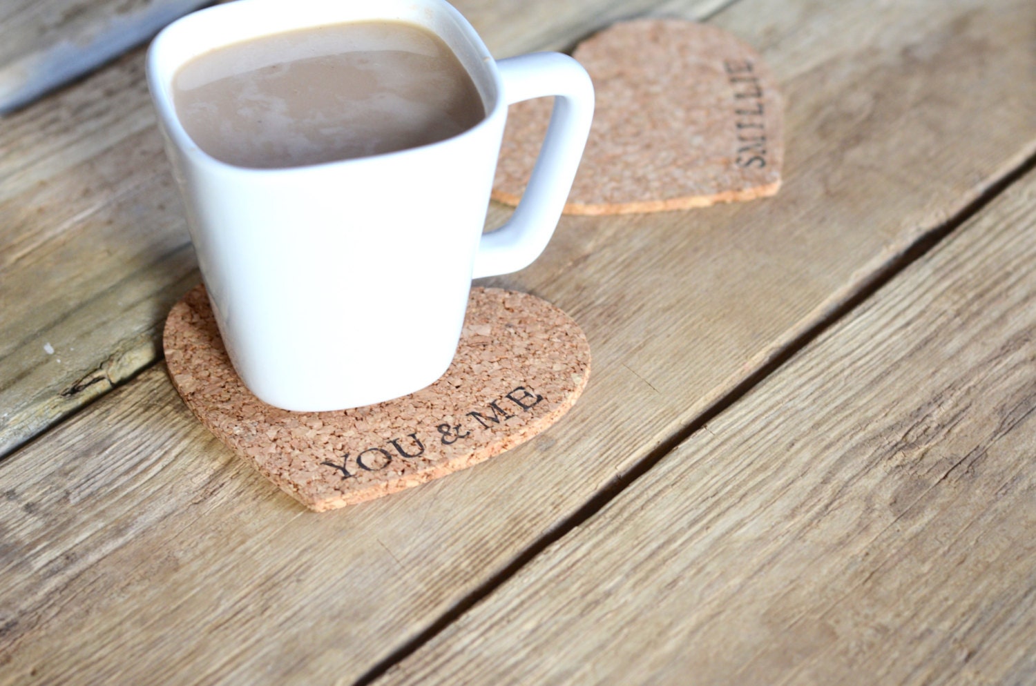 Personalized Heart Cork Coasters set of 4 heart coasters with the