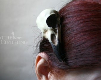 crow skull hair clip or magpie skull resin cast goth witch gift