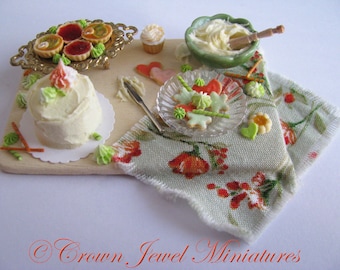 1:12 Downton Abbey Birthday Cake Preparation Board by IGMA Artisan Robin Brady-Boxwell - Crown Jewel Miniatures