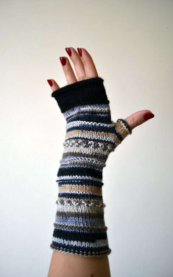 Earth Tones Fingerless Gloves Pastel Tones Gloves by lyralyra