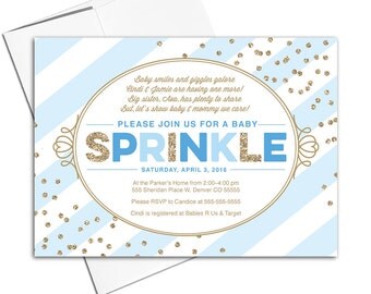 baby sprinkle invitations boy | sprinkle shower for baby boy | blue gold invitations | boy baby shower invitation printable - WLP00707