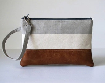 Grey Wristlet Wallet, iPhone wallet, Vegan Leather Clutch Purse, Cellphone Wristlet, Boho Zipper Pouch, Boho Clutch,Gift For Her