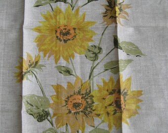 Vintage VERA Neumann Linen Tea Towel Sunflowers Flowers Floral, Ladybug Logo