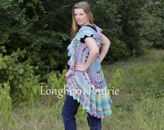 Circular Boho Vest hippie style shawl wrap crochet PATTERN PDF (instant download)