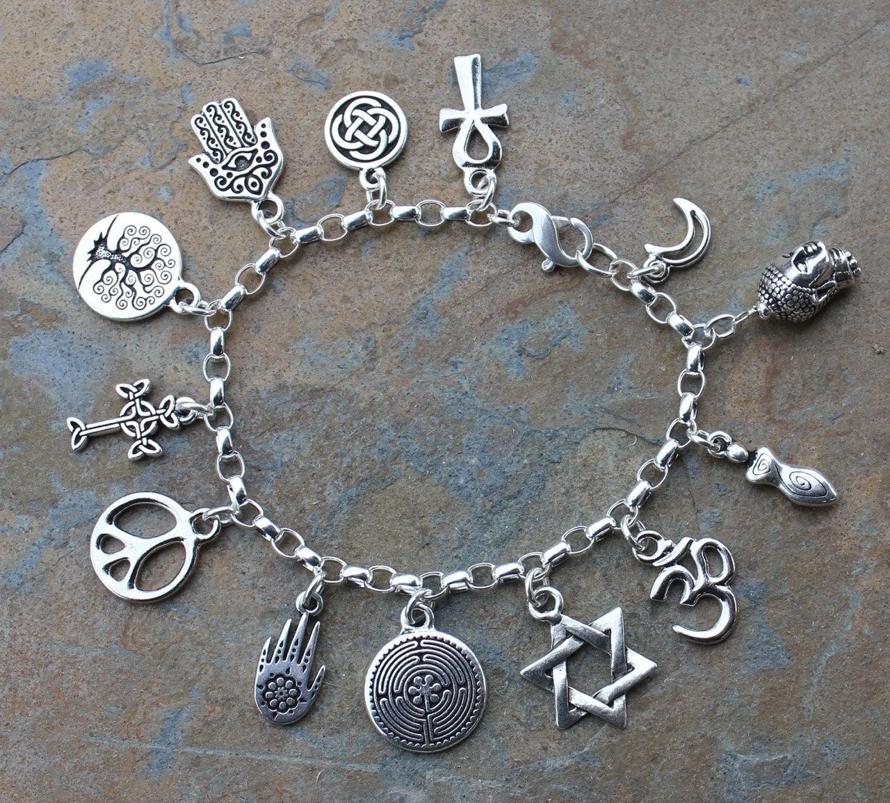 Peace Silver Bracelet ancient religions coexist peace