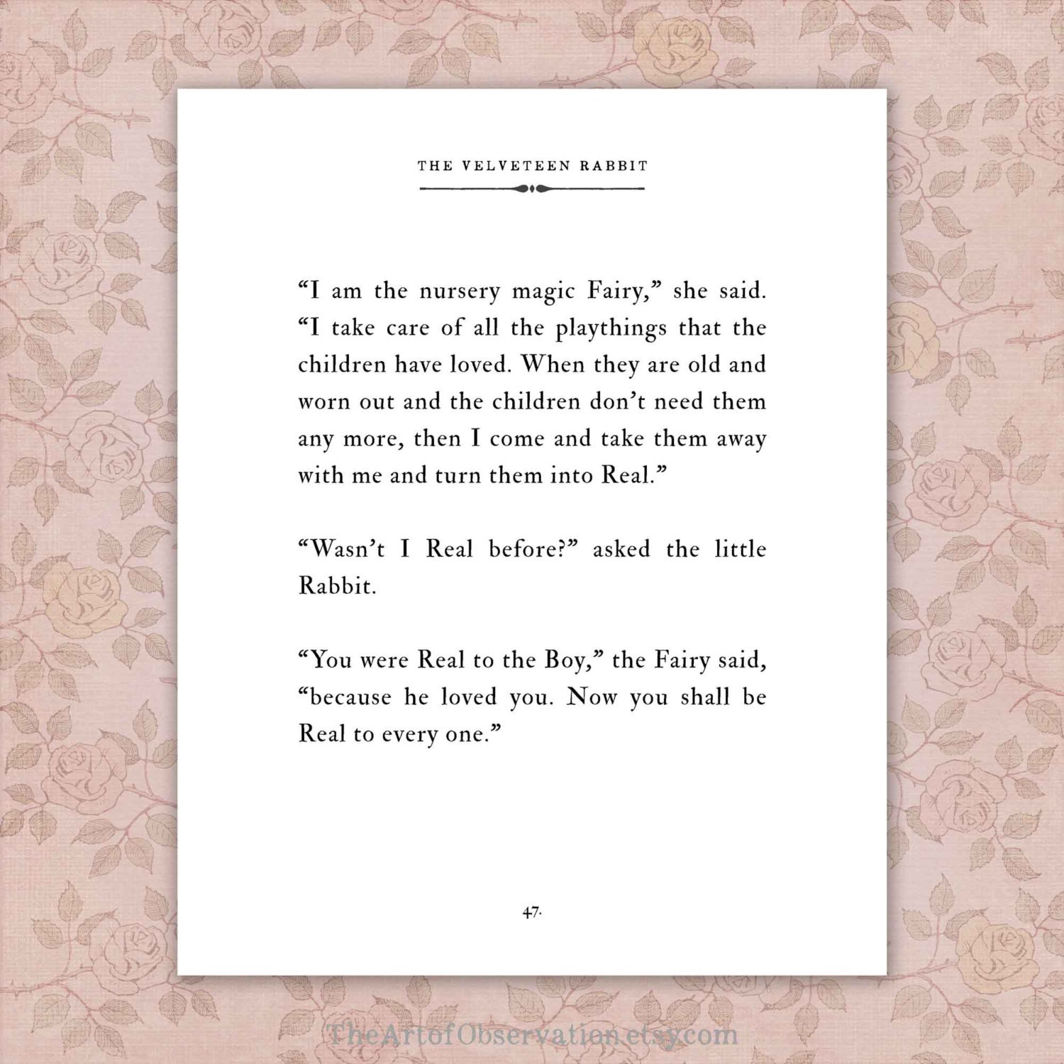 velveteen rabbit quote print typography wedding reading