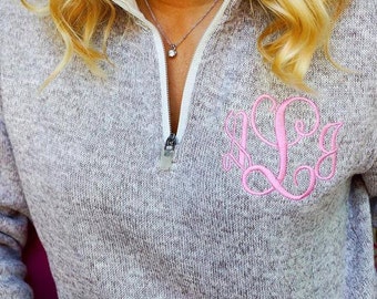 Monogrammed Quarter-Zip Heathered Fleece Sweatshirt, Quarter Zip Pullover, monogram fleece, monogram jacket, monogram pullover