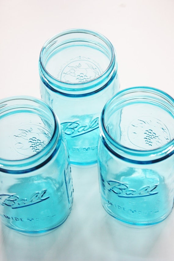 12 AQUA BLUE MASON Jars Jar Wide Mouth 32 oz Canning Jars Rustic
