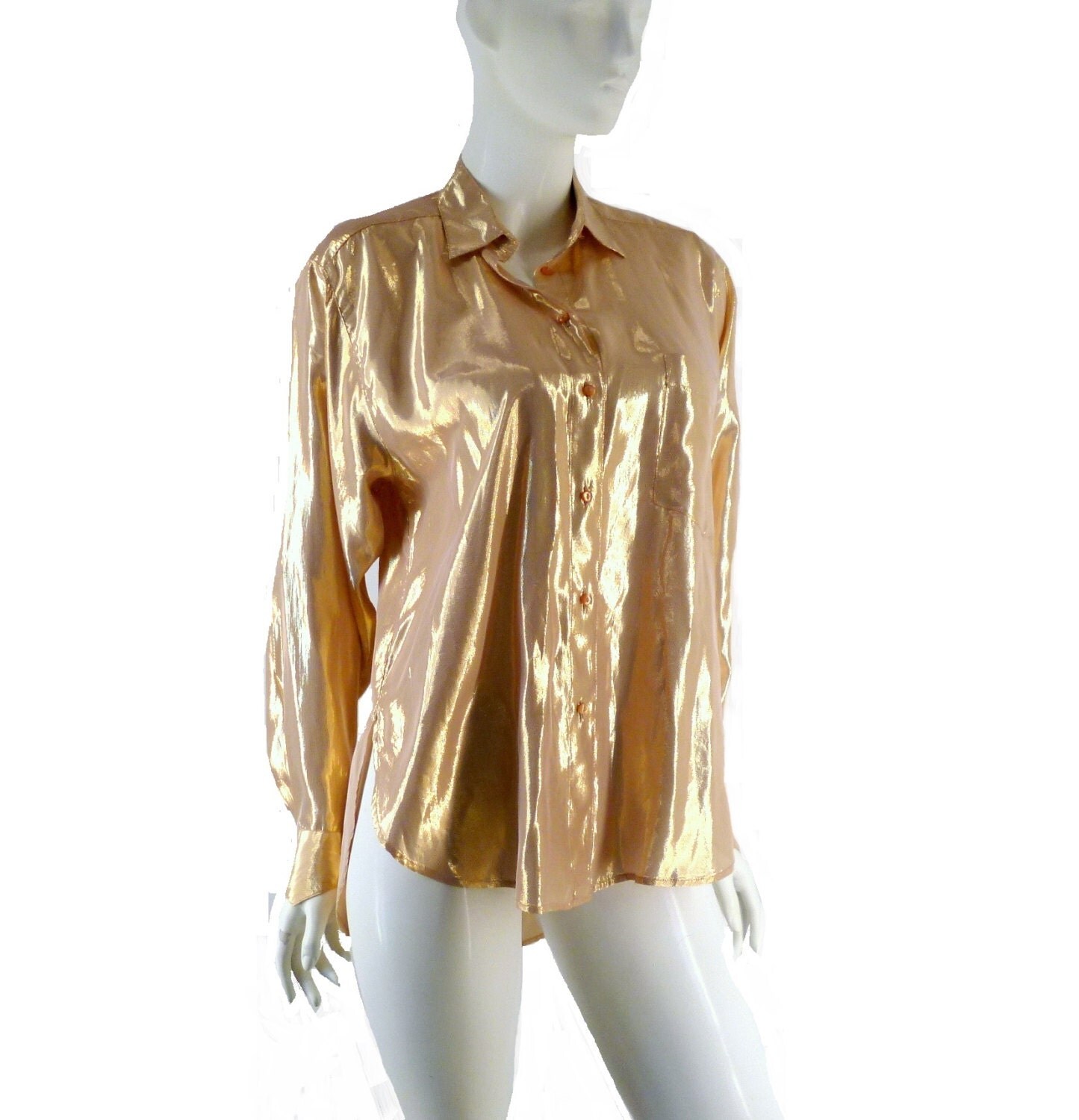 Rose Gold Lame Big Shirt Vintage 1980s Size Medium Large