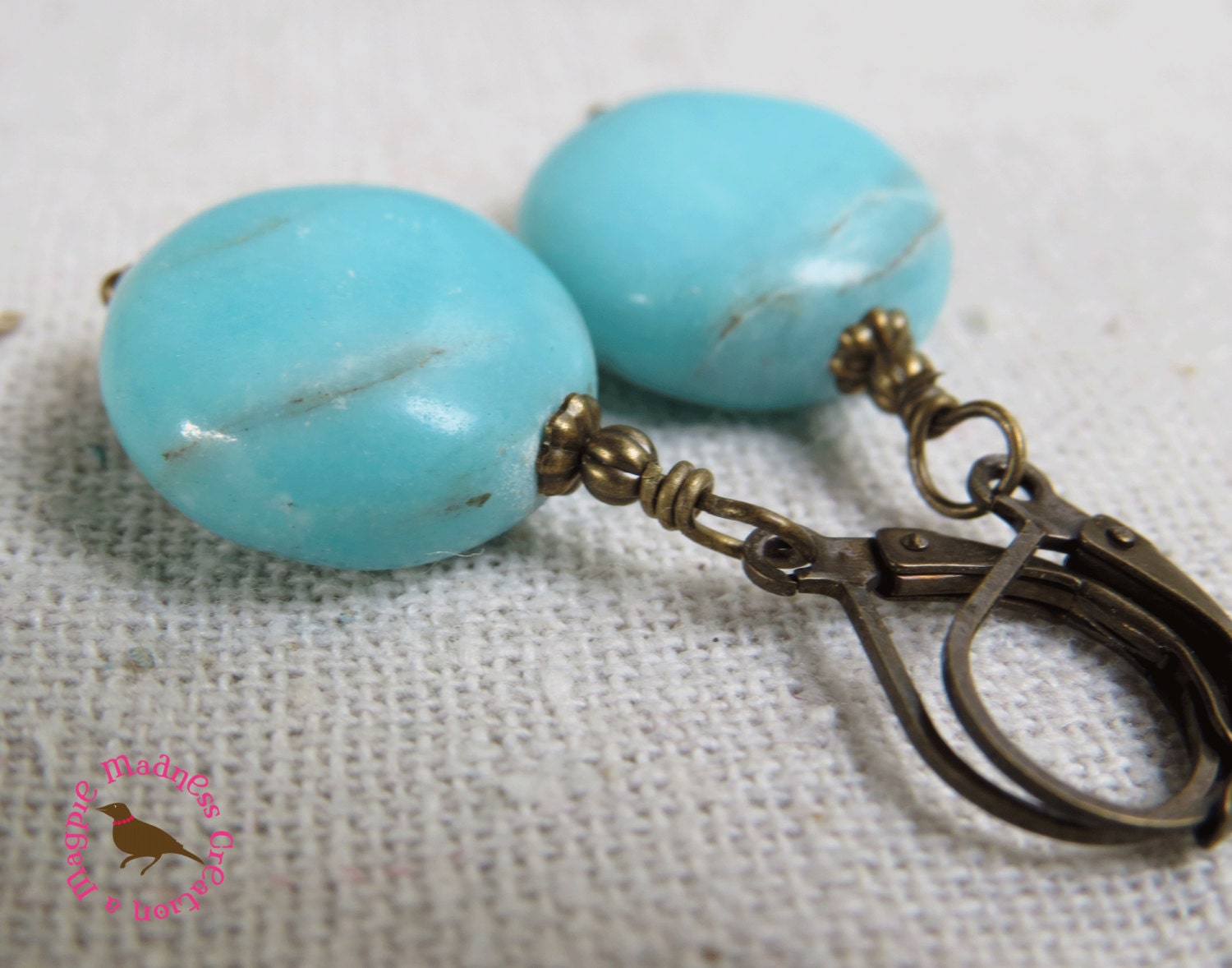 Sky Blue Jasper Earrings Vintage Bronze Sky Blue Jasper