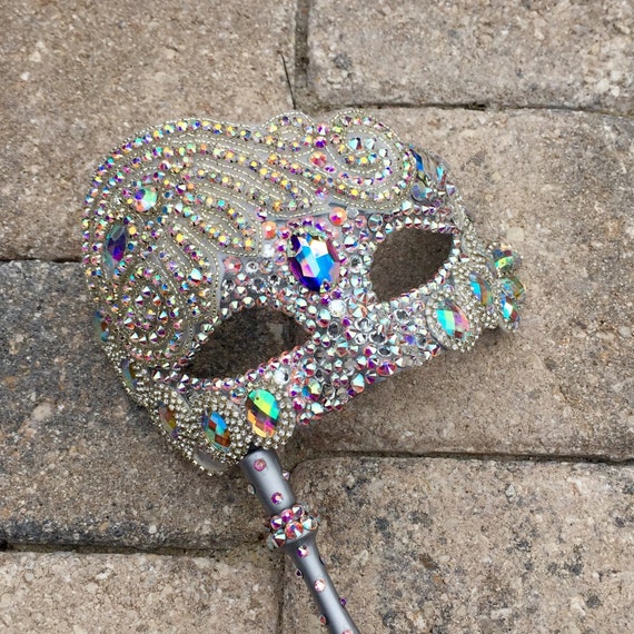 Swarovski Crystal AB Masquerade Mask with Handle