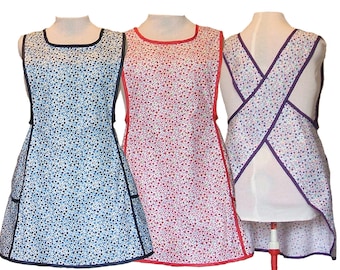 Plus size Apron, Cross back apron, No Tie Apron, Blue, Red, Purple Cotton Calico Apron - Made to Order Sizes XL, 2X, 3X, 4X
