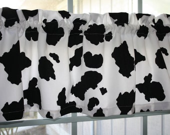 Valance - Cow Spots /Cattle Animal Print Black and White 56 inches x 13 inches