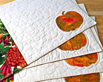 Quilted Placemats, Fall Placemats, Autumn Placemats, Pumpkin Placemats, Pumpkin Decor, Harvest Decor, Thanksgving Placemats
