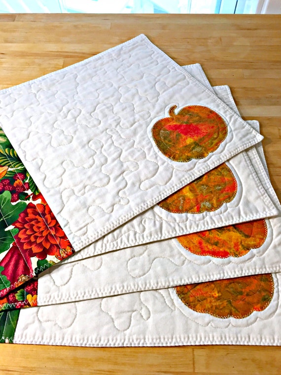 Quilted Placemats Fall Placemats Autumn Placemats Pumpkin