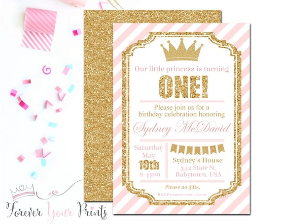 Princess Birthday Invitations, Girls Birthday Party Invitation, Pink and Gold Invitations, Glitter Birthday Invitations, First Birthday Il_570xn