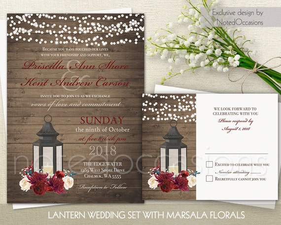 Lantern Wedding Invitation Set Marsala Wedding Rustic Wedding Lantern Wedding Invitation Set Marsala Wedding Rustic Wedding