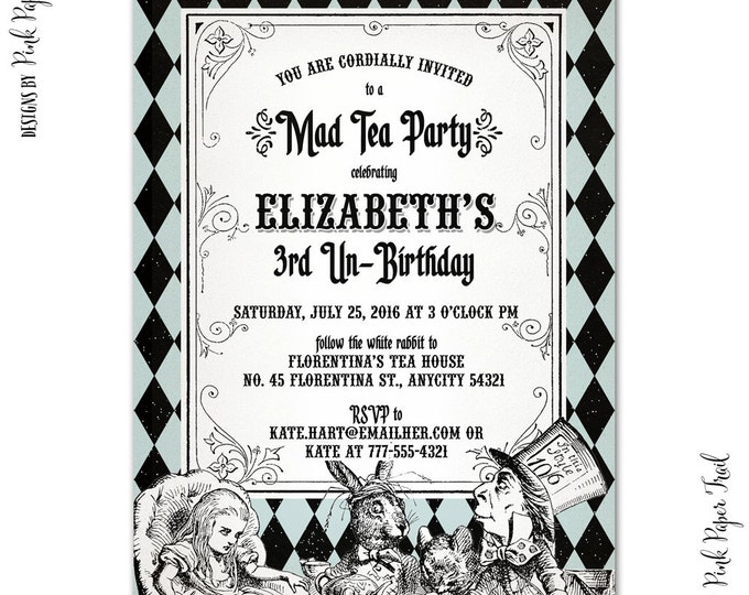Classic Alice in Wonderland Printable Invitation, Mad Tea Party Invitation, Birthday, Baby Shower, Bridal Shower, Print Your Own